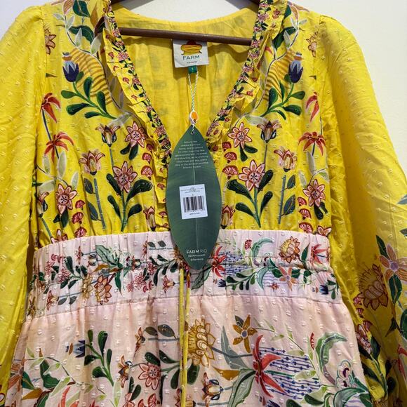 NEW NWT Farm Rio Delicate Flower Stripes Long Sleeve Tiered Maxi Dress Size S - Picture 8 of 12